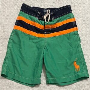 Polo by Ralph Lauren Green Swim Shorts with Navy & Orange Stripes